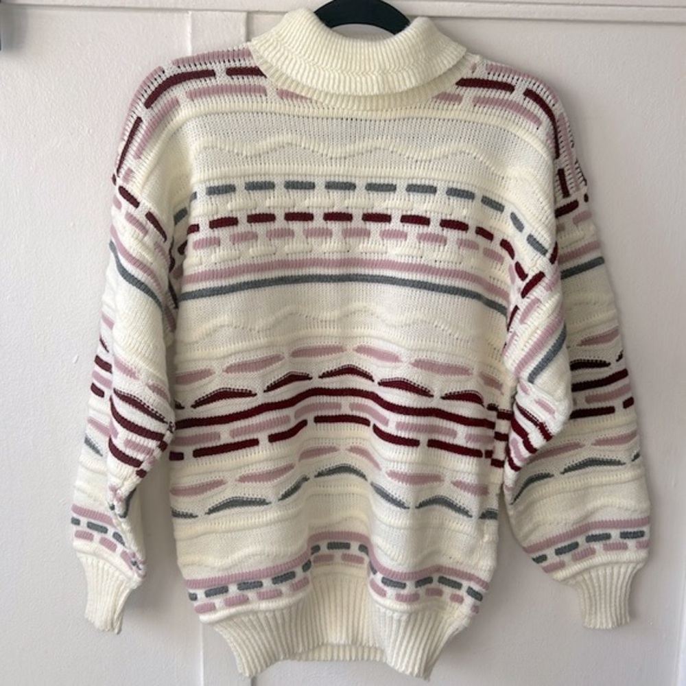 Vintage College Point woven chunky knit turtle neck sweater size medium